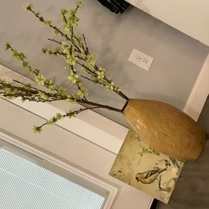 Faux Japanese blossom floral and metal vase